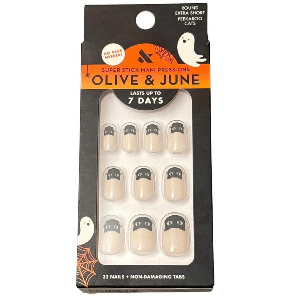 Olive & June Super Stick Mani Press-On Nails Round Extra Short Peekaboo Cats